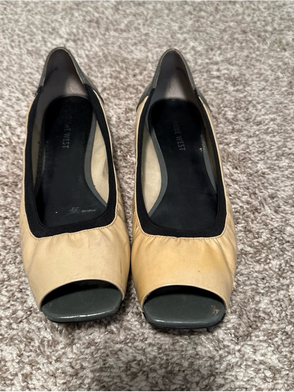 Nine West Beige and Black Peep-Toe Ballet Flats